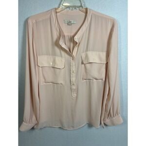 LOFT Henley Utility Blouse Womens XXL Peach Pink Long Sleeve Pocket Top 516935